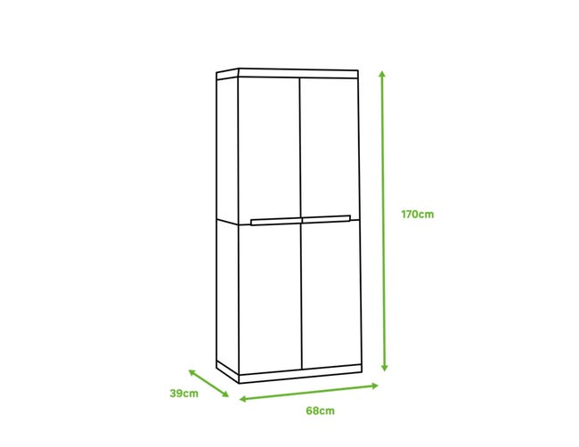 Armadio per scope C-Wood 3680 TERRY STORAGE in polipropilene, grigio chiaro e tortora L 68 x H 170 x P 39 cm 2 ante, adatto per interno/esterno