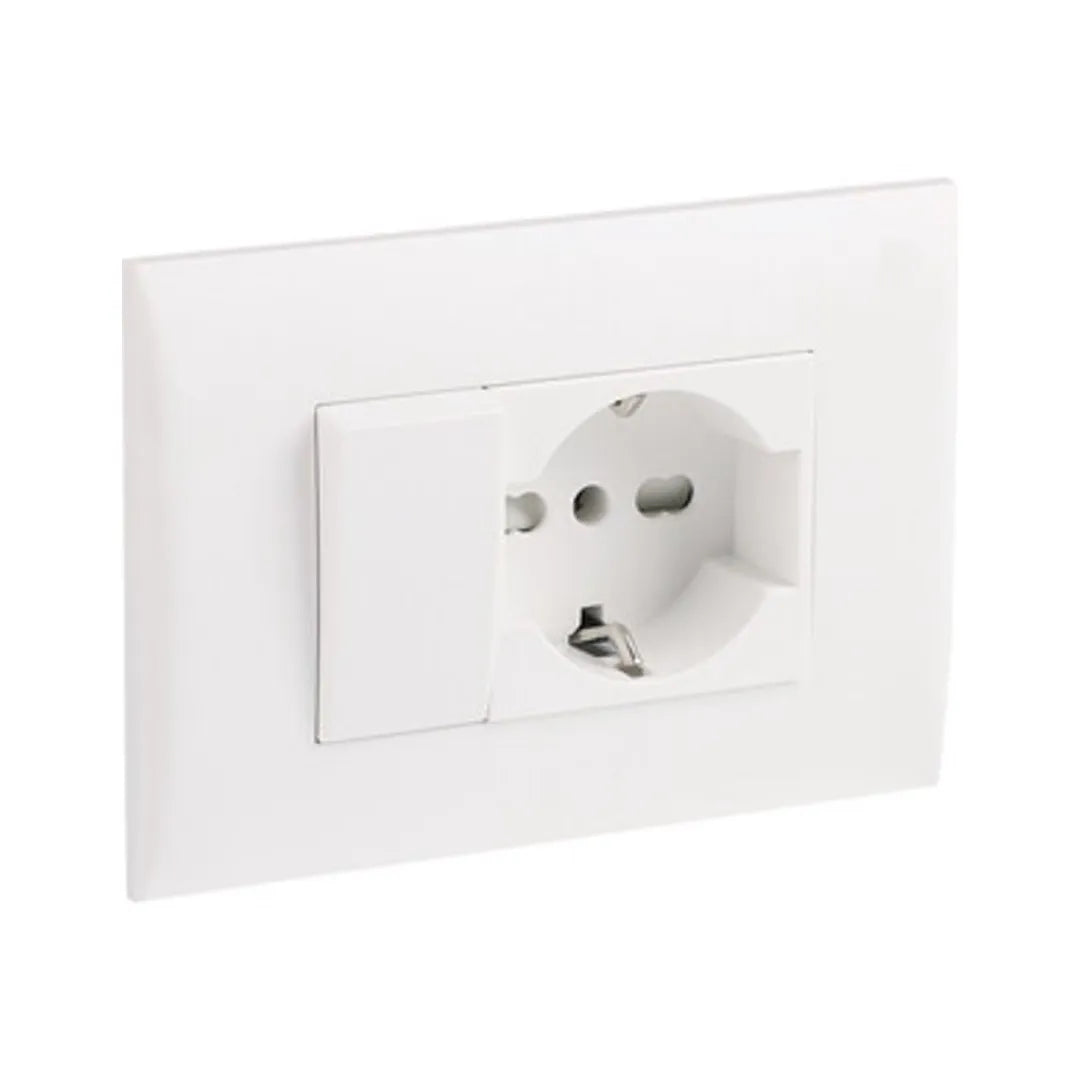Placca con Supporto, Pulsante Deviatore e Presa Schuko | Electoline