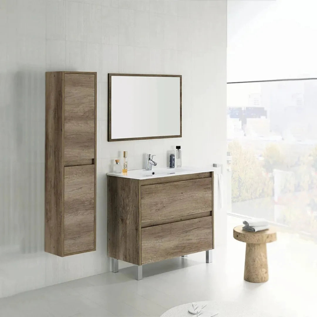 Mobile da bagno 2 cassetti con specchio (3)