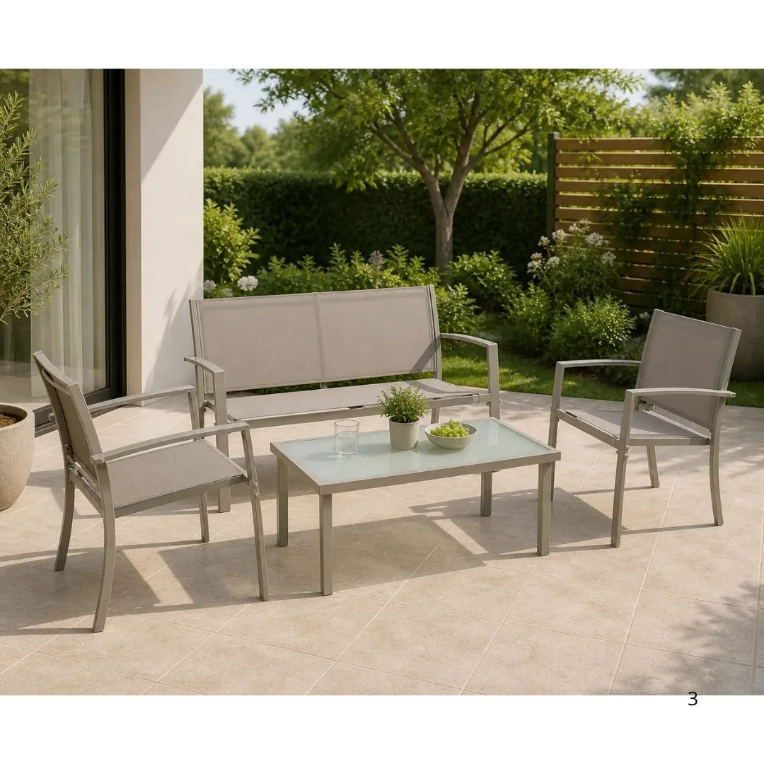 Salotto da Giardino Santiago 4 Pezzi in Acciaio e Textilene | Aprovitola Store