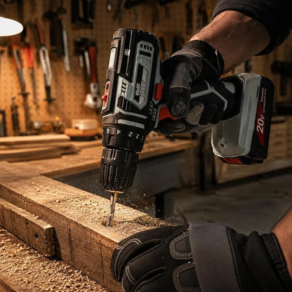 KOMBO - Trapano Avvitatore Cordless 20V con 2 Batterie Litio 1300mAh e Valigetta – 2 Velocità 0-400/0-1400rpm, 18+1 Coppie, Mandrino Autoserrante 10mm, Foratura Legno/Ferro/Muro