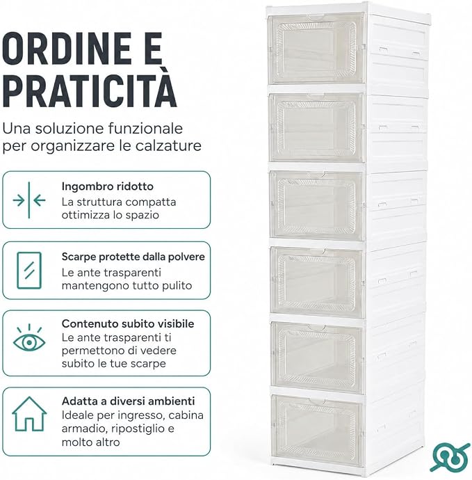 tempo di saldi Scarpiera Salvaspazio 6 Ripiani circa 25,5 x 34,5 x 105 cm, Plastica Rigida - Organizer Porta Scarpe con Ante Trasparenti per Ingresso, Camera e Armadio