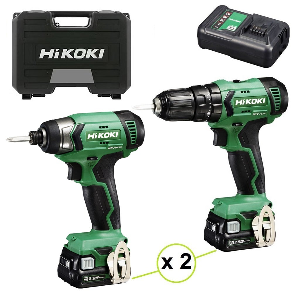 Kit promo combo HIKOKI KC12HKDA2 trapano con percussione DV12DA + avvitatore impulsi WH12DA + 2 batterie 12V 2-5Ah
