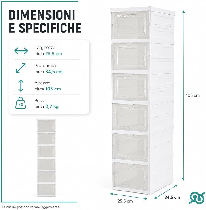 tempo di saldi Scarpiera Salvaspazio 6 Ripiani circa 25,5 x 34,5 x 105 cm, Plastica Rigida - Organizer Porta Scarpe con Ante Trasparenti per Ingresso, Camera e Armadio