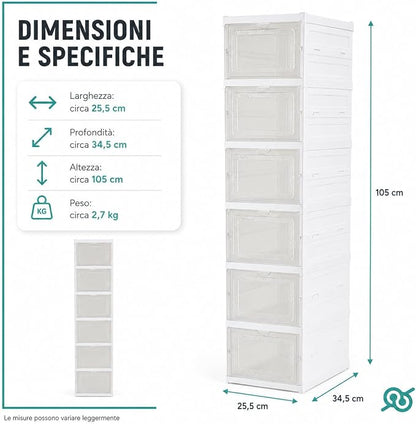 tempo di saldi Scarpiera Salvaspazio 6 Ripiani circa 25,5 x 34,5 x 105 cm, Plastica Rigida - Organizer Porta Scarpe con Ante Trasparenti per Ingresso, Camera e Armadio