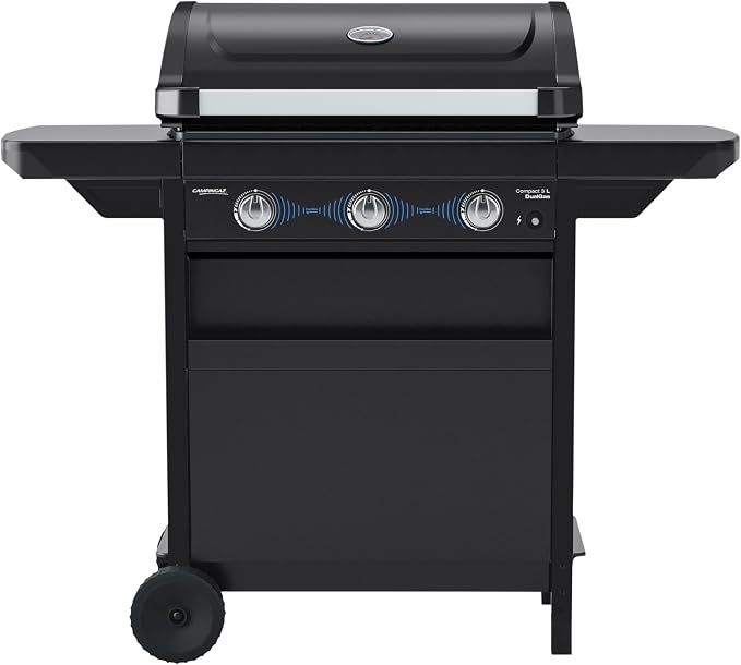 Campingaz Barbecue a Gas Compact 3L Dualgas | 7,5 kW | Carrello Grill a Gas con 3 bruciatori | Sistema a Doppia Alimentazione: Gas Naturale e GPL | Coperchio con termometro | Vassoio raccogli Grasso