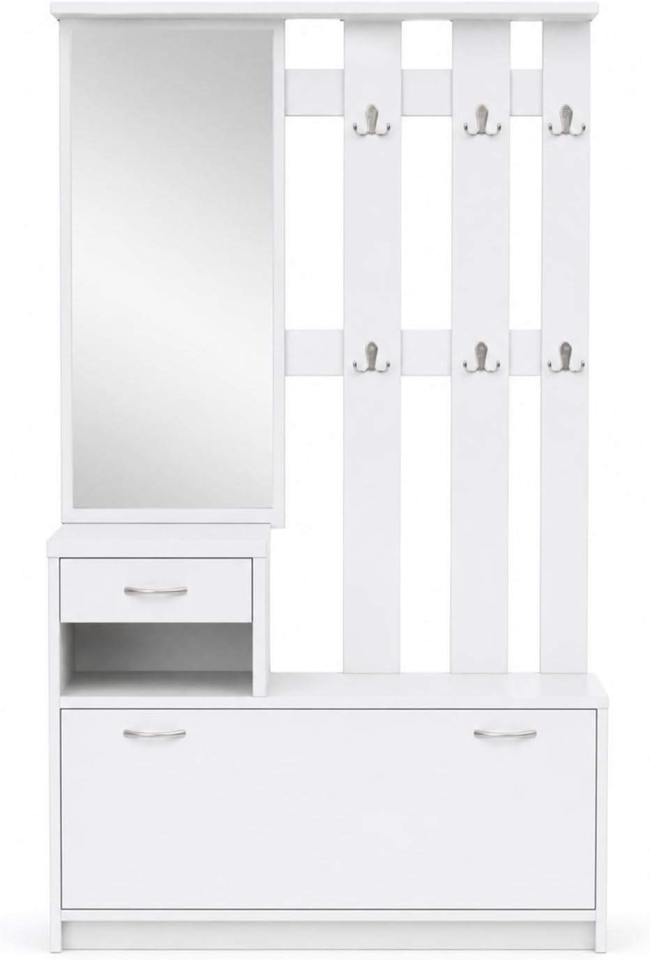 MEGAOFFERTE.IT Mobiletto Da Ingresso Con Scarpiera Specchio E Appendiabiti Arredo Moderno Per Corridoio Entratina 97 X 35 X 25 Cm Bianco