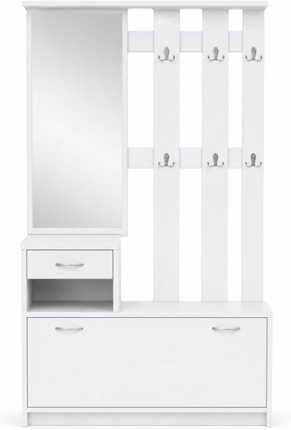 MEGAOFFERTE.IT Mobiletto Da Ingresso Con Scarpiera Specchio E Appendiabiti Arredo Moderno Per Corridoio Entratina 97 X 35 X 25 Cm Bianco