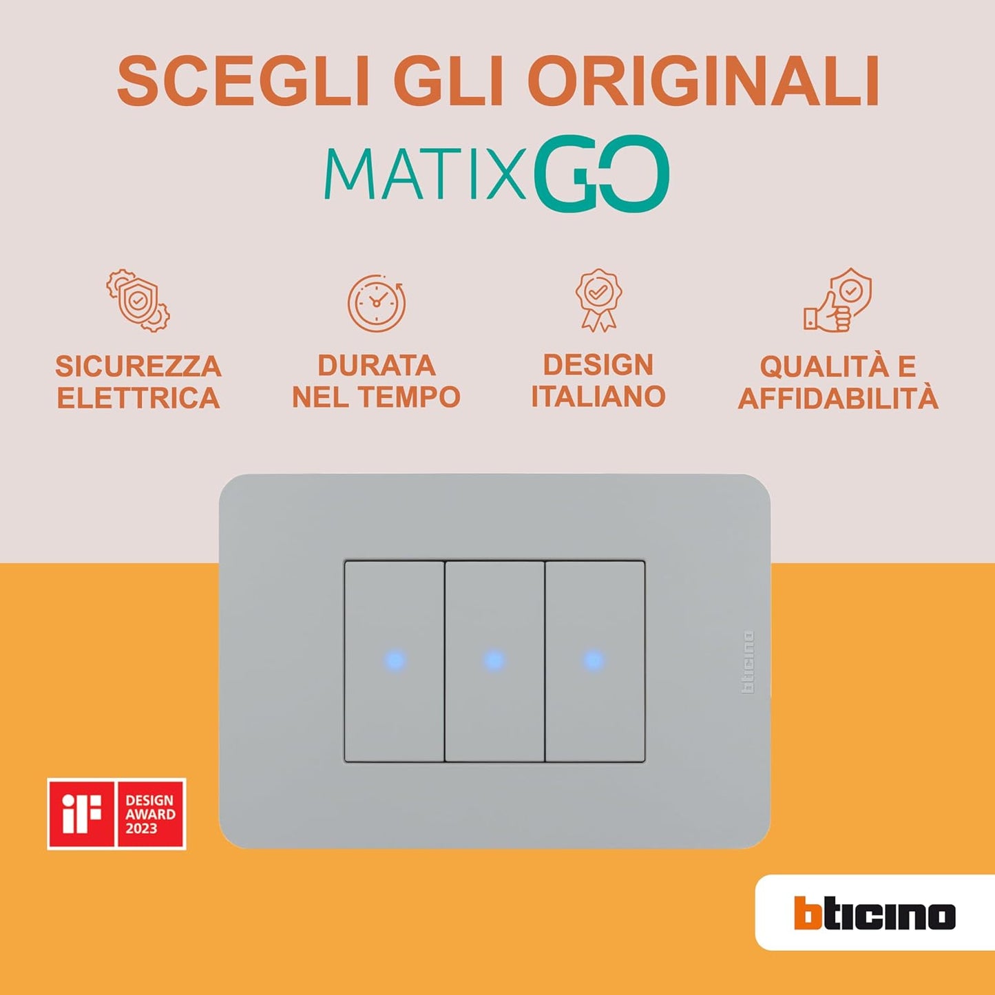 BTICINO MatixGO Presa di corrente con porta USB 1 modulo Bianco JW4191AC Caricatore USB con una porta tipo A e una tipo C, 15W