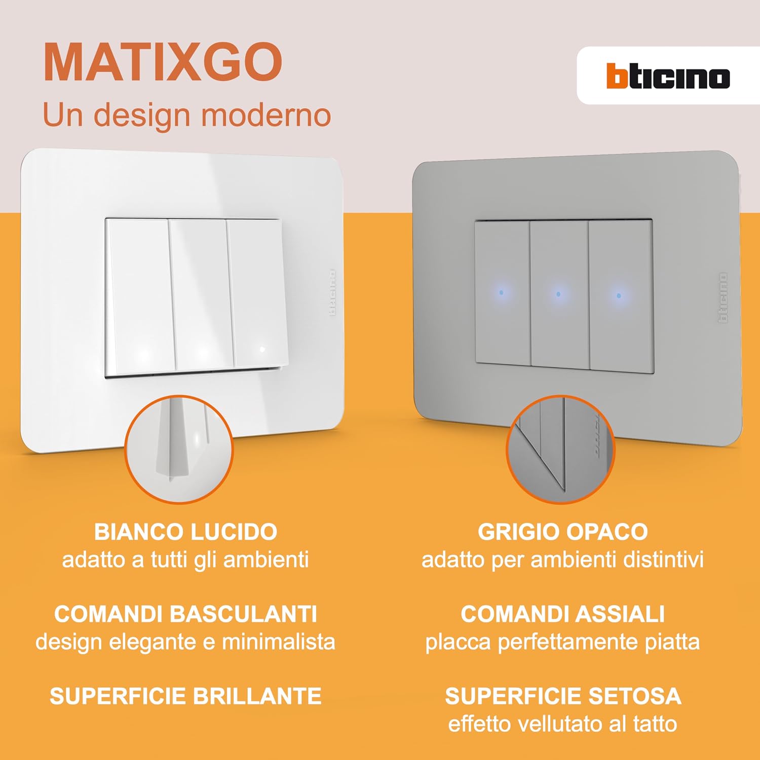 BTICINO MatixGO Presa di corrente con porta USB 1 modulo Bianco JW4191AC Caricatore USB con una porta tipo A e una tipo C, 15W