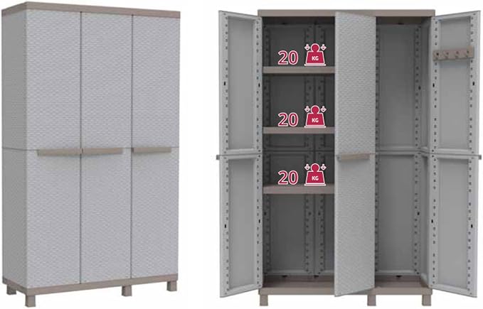 Terry, C-Rattan 102a, Multifunctional Indoor Outdoor Cabinet, Three Rattan-Effect Doors, 2 Separate Internal Compartments. Material: Plastic, Dimensions: 102x39x170 cm