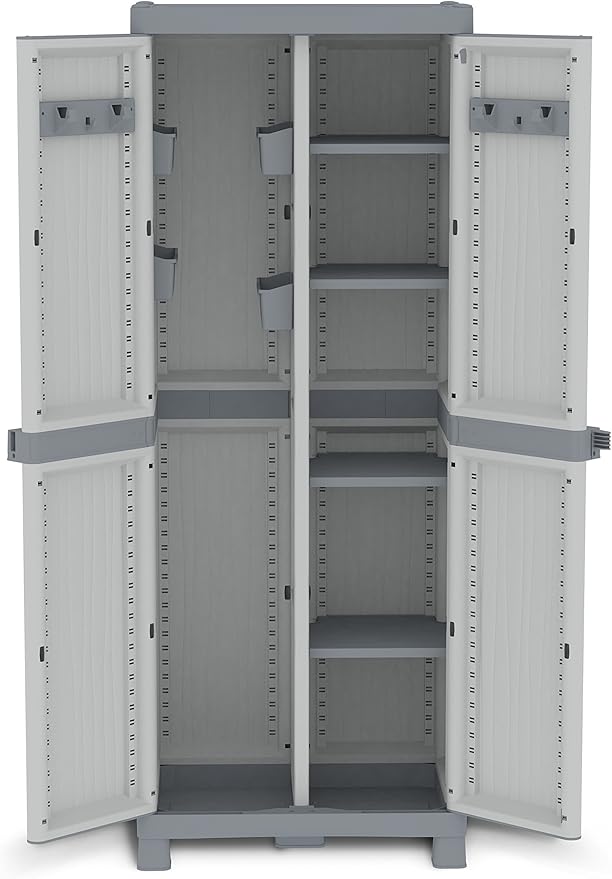 Terry, Base 3700 UW, Armadio da Esterno Interno, Due Ante con Divisorio Verticale, 4 Ripiani Interni. Materiale: Plastica, Dimensioni: 70x43,8x181,8 cm