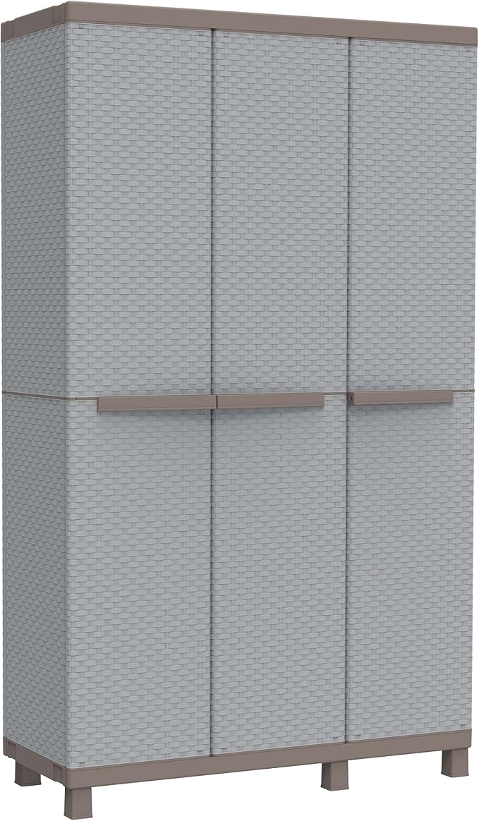 Terry, C-Rattan 102a, Multifunctional Indoor Outdoor Cabinet, Three Rattan-Effect Doors, 2 Separate Internal Compartments. Material: Plastic, Dimensions: 102x39x170 cm