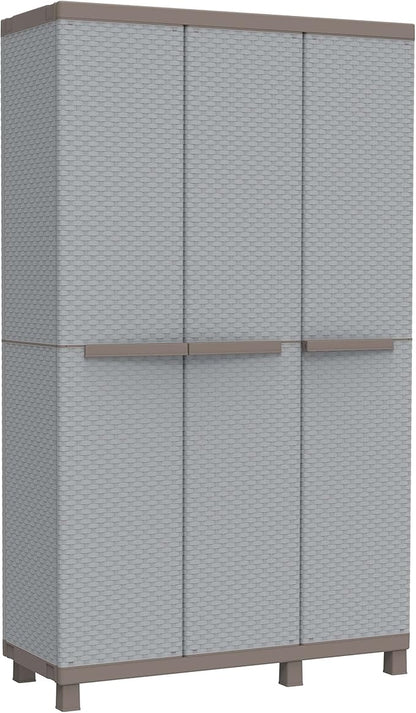 Terry, C-Rattan 102a, Multifunctional Indoor Outdoor Cabinet, Three Rattan-Effect Doors, 2 Separate Internal Compartments. Material: Plastic, Dimensions: 102x39x170 cm