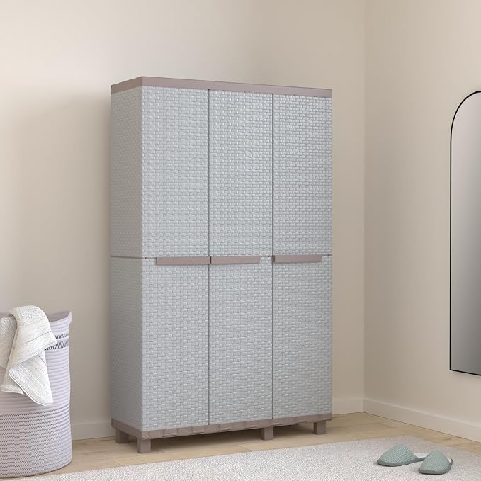 Terry, C-Rattan 102a, Multifunctional Indoor Outdoor Cabinet, Three Rattan-Effect Doors, 2 Separate Internal Compartments. Material: Plastic, Dimensions: 102x39x170 cm