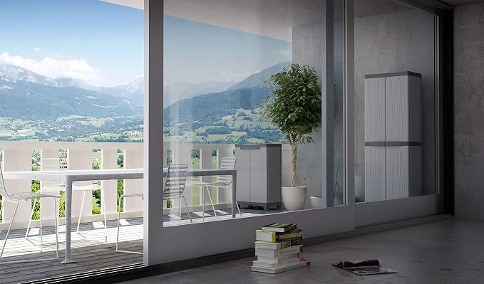 Terry, Base 3700 UW, Armadio da Esterno Interno, Due Ante con Divisorio Verticale, 4 Ripiani Interni. Materiale: Plastica, Dimensioni: 70x43,8x181,8 cm