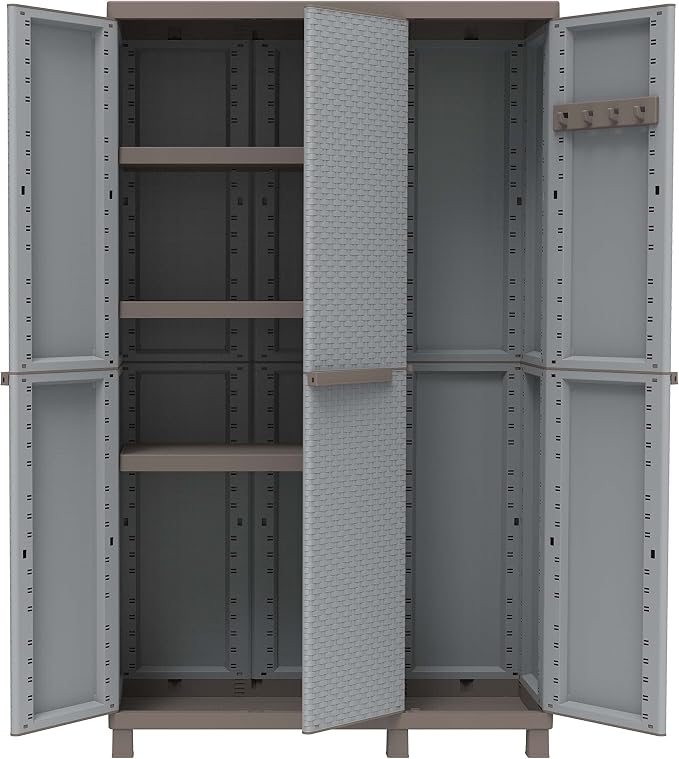 Terry, C-Rattan 102a, Multifunctional Indoor Outdoor Cabinet, Three Rattan-Effect Doors, 2 Separate Internal Compartments. Material: Plastic, Dimensions: 102x39x170 cm
