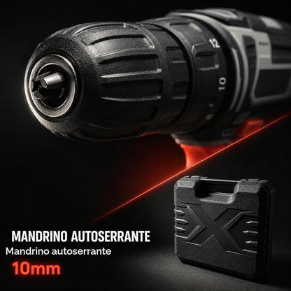 KOMBO - Trapano Avvitatore Cordless 20V con 2 Batterie Litio 1300mAh e Valigetta – 2 Velocità 0-400/0-1400rpm, 18+1 Coppie, Mandrino Autoserrante 10mm, Foratura Legno/Ferro/Muro