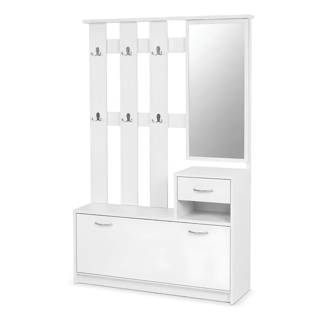 Mobile Ingresso 100x26 cm Bianco con Scarpiera e Specchio | Rudolf