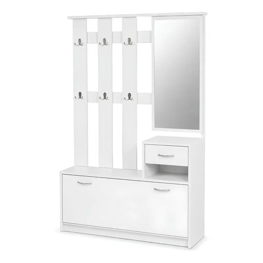 Mobile Ingresso 100x26 cm Bianco con Scarpiera e Specchio | Rudolf