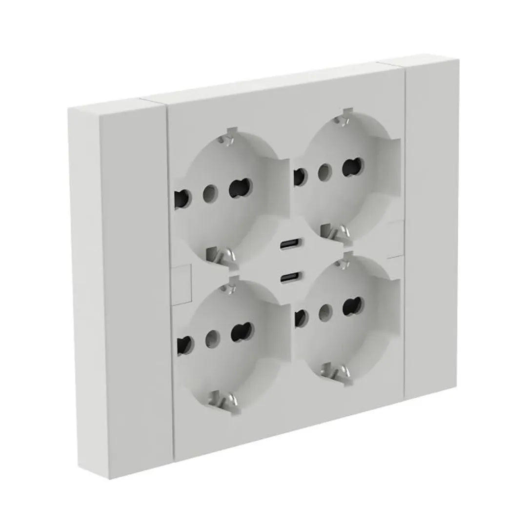 Multipresa Incasso Quadra con 4 Prese Bipasso Schuko e 2 USB-C | Electoline