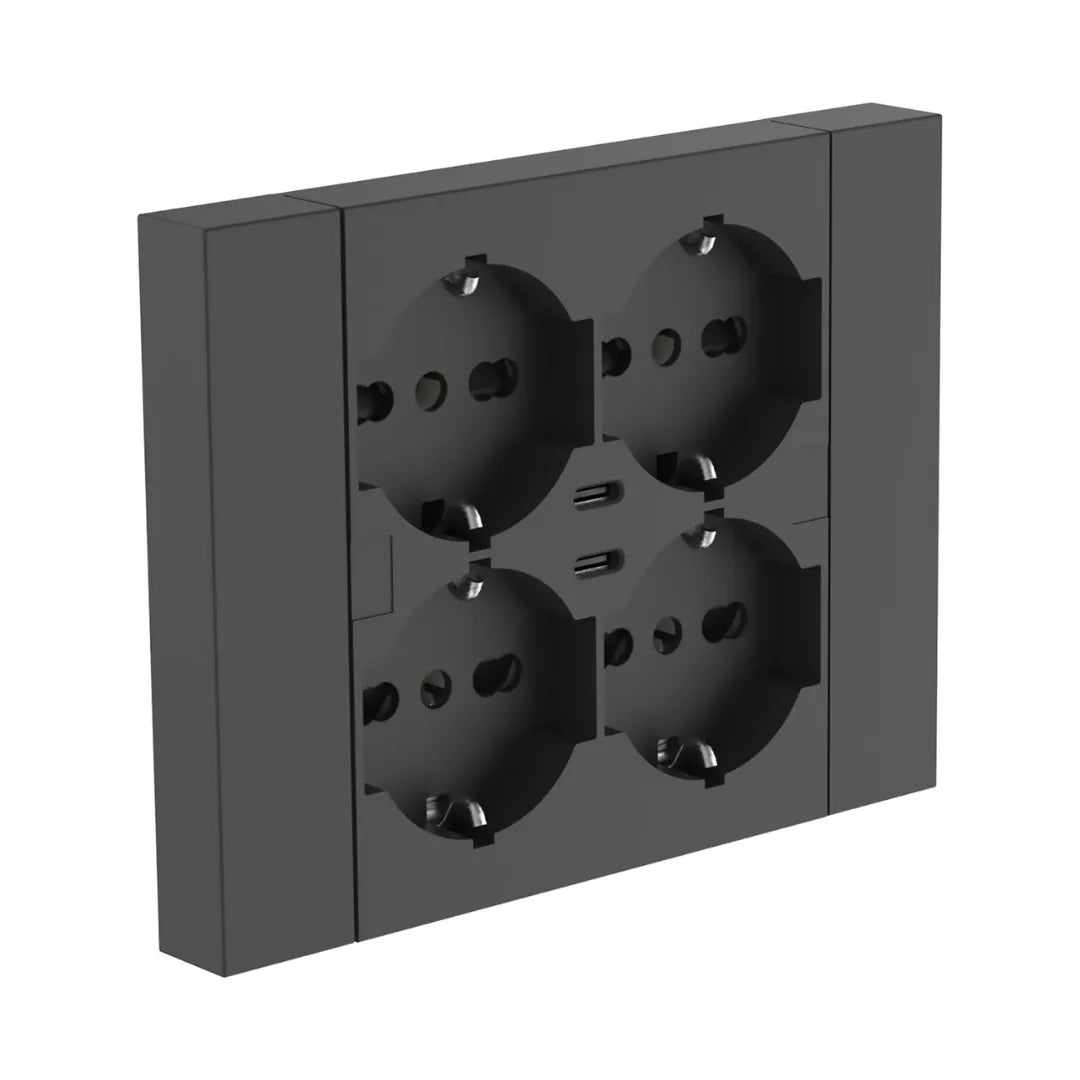 Multipresa Incasso Quadra con 4 Prese Bipasso Schuko e 2 USB-C | Electoline