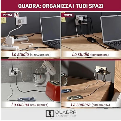 Multipresa Incasso Quadra con 4 Prese Bipasso Schuko e 2 USB-C | Electoline