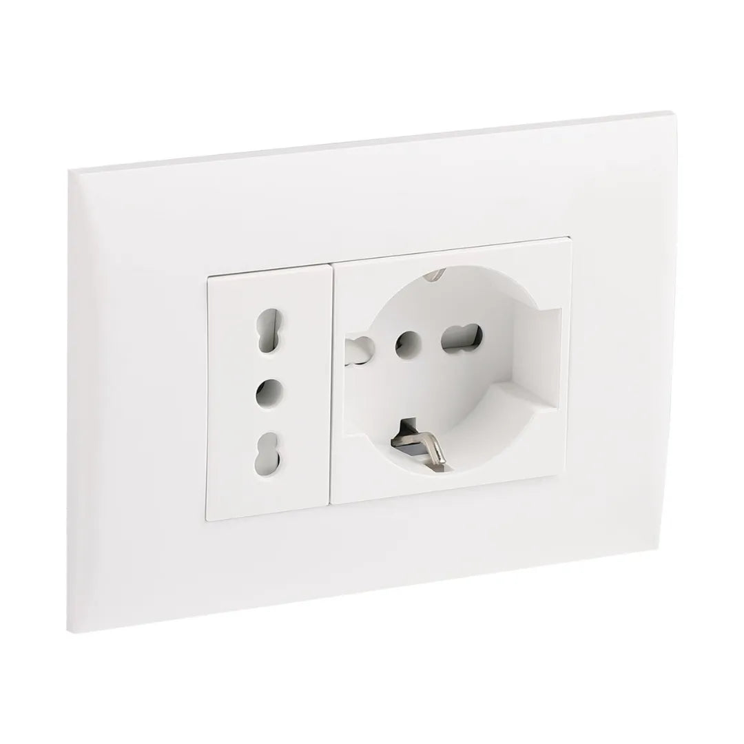 Placca con Supporto, Presa Bipasso e Schuko | Electroline