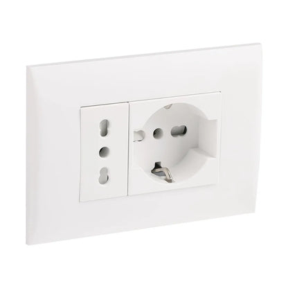 Placca con Supporto, Presa Bipasso e Schuko | Electroline