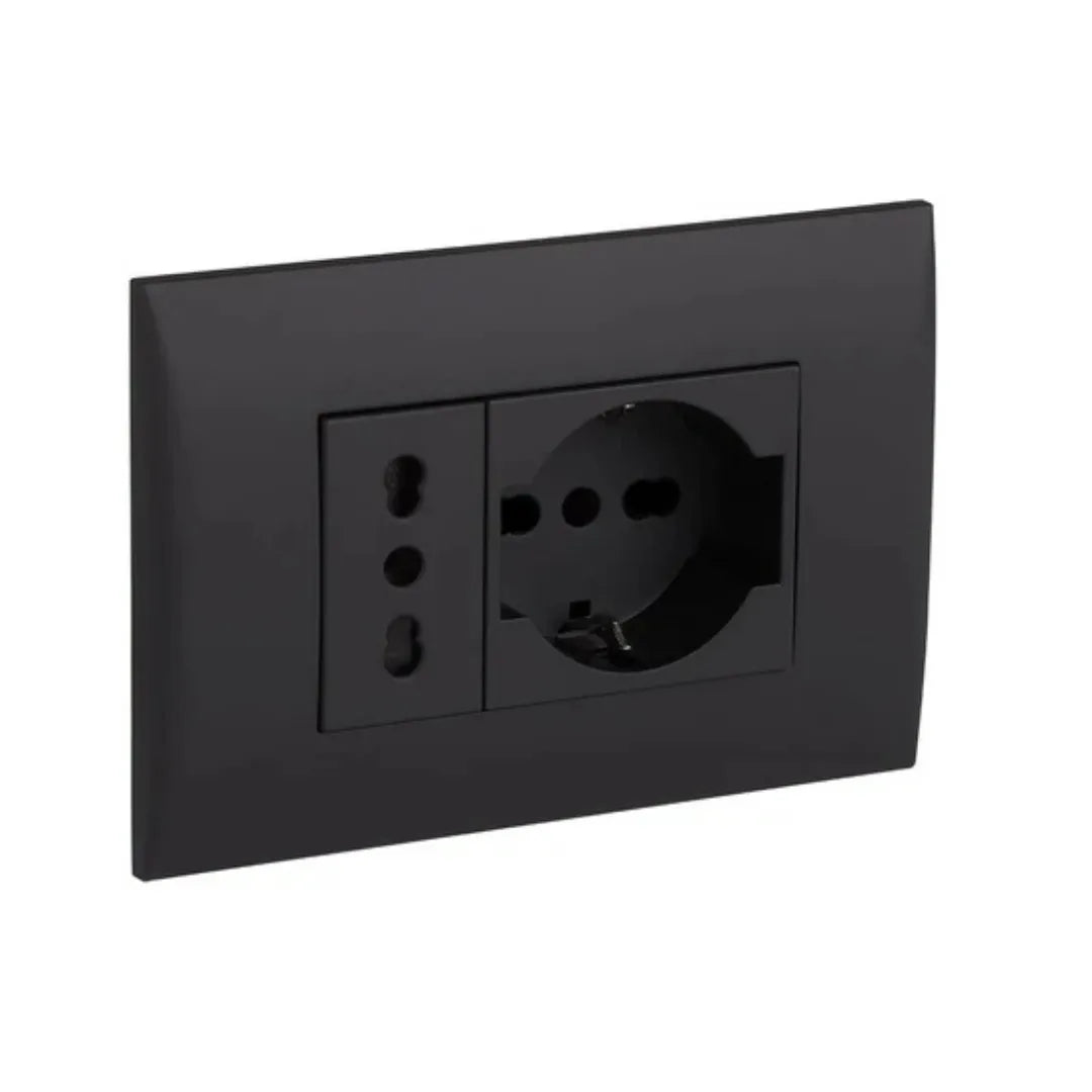 Placca con Supporto, Presa Bipasso e Schuko | Electroline