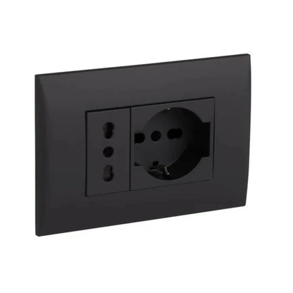 Placca con Supporto, Presa Bipasso e Schuko | Electroline