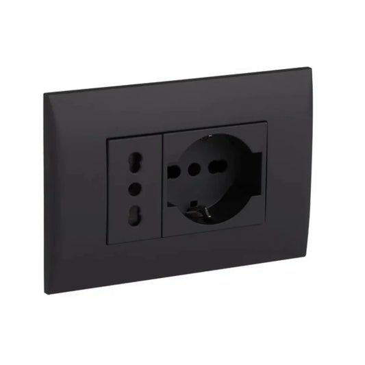Placca con Supporto, Presa Bipasso e Schuko | Electroline