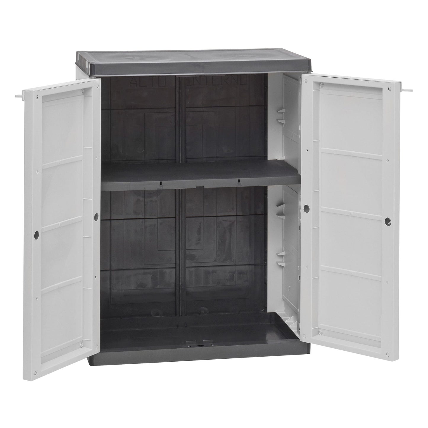 ARMADIO IN RESINA TRIOPLAST 2 ANTE 1 RIPIANO 64x84,5x37 cm (LxHxP) NERO / GRIGIO