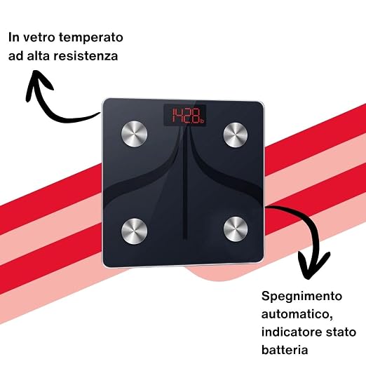 Kasart Bilancia pesapersona digitale, 180kg con vetro temperato Nero