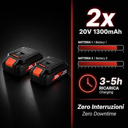 KOMBO - Trapano Avvitatore Cordless 20V con 2 Batterie Litio 1300mAh e Valigetta – 2 Velocità 0-400/0-1400rpm, 18+1 Coppie, Mandrino Autoserrante 10mm, Foratura Legno/Ferro/Muro