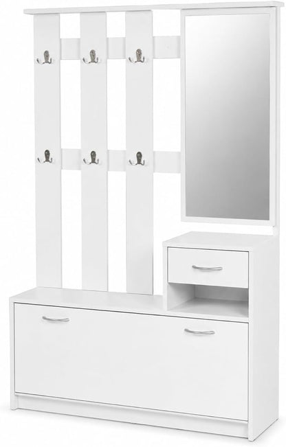 MEGAOFFERTE.IT Mobiletto Da Ingresso Con Scarpiera Specchio E Appendiabiti Arredo Moderno Per Corridoio Entratina 97 X 35 X 25 Cm Bianco
