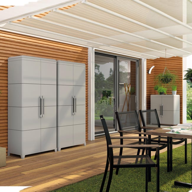 Armadio alto Trasforming Modular 4 TERRY STORAGE in resina, grigio L 78 x H 185 x P 44 cm 2 ante, adatto per interno/esterno riparato