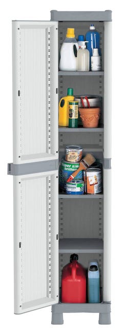 Armadio in Resina Antiurto Terry Wave 1A 35X44X181Cm 1 Anta 5 Ripiani da Esterno