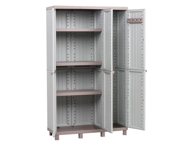 Armadio per scope C-Wood 102A TERRY STORAGE in polipropilene, tortora e grigio scuro L 102 x H 170 x P 39 cm 3 ante, adatto per interno/esterno
