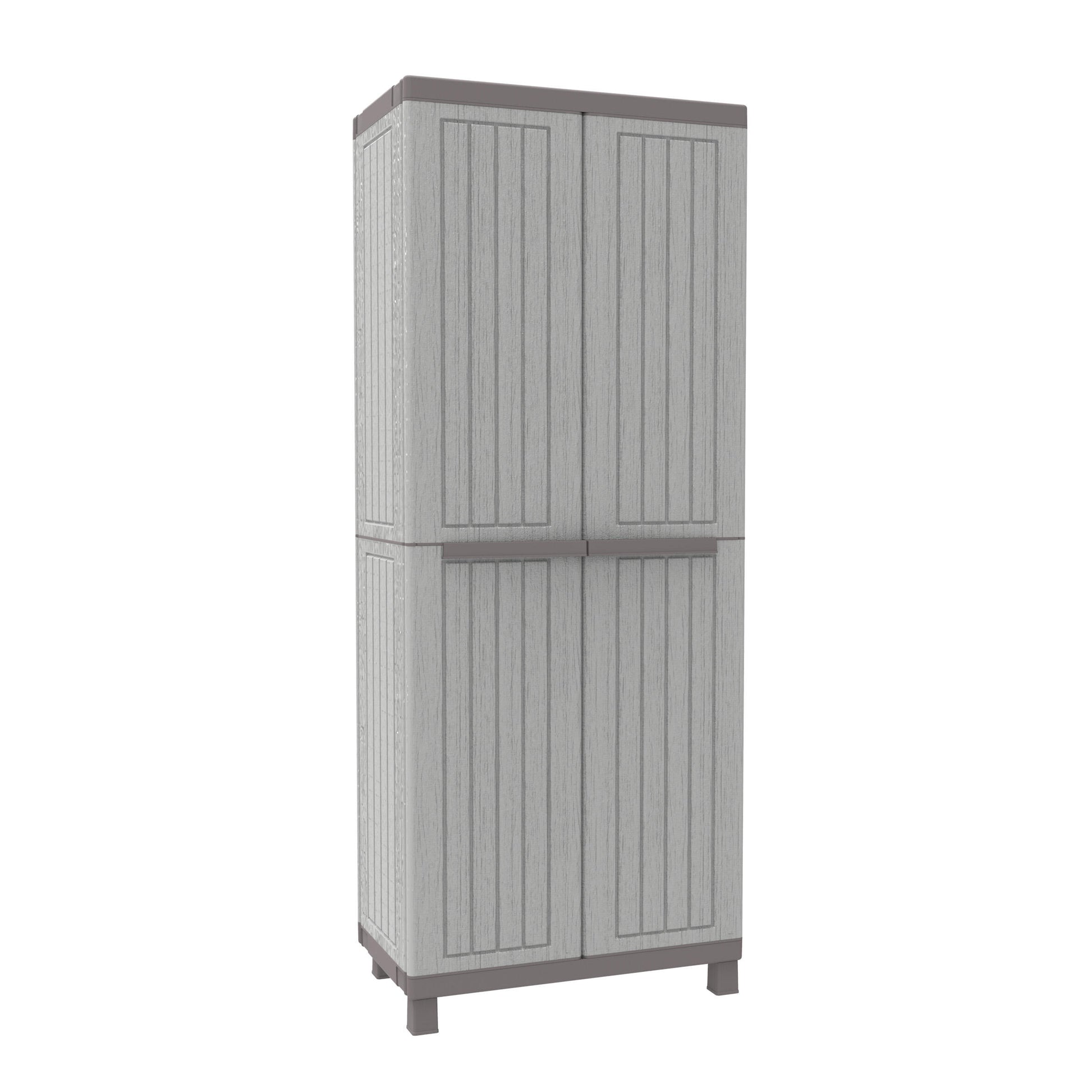 Armadio per scope C-Wood 3680 TERRY STORAGE in polipropilene, grigio chiaro e tortora L 68 x H 170 x P 39 cm 2 ante, adatto per interno/esterno