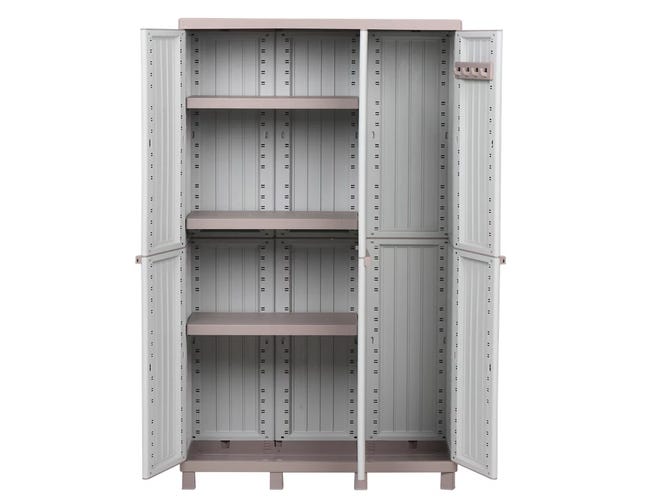Armadio per scope C-Wood 102A TERRY STORAGE in polipropilene, tortora e grigio scuro L 102 x H 170 x P 39 cm 3 ante, adatto per interno/esterno
