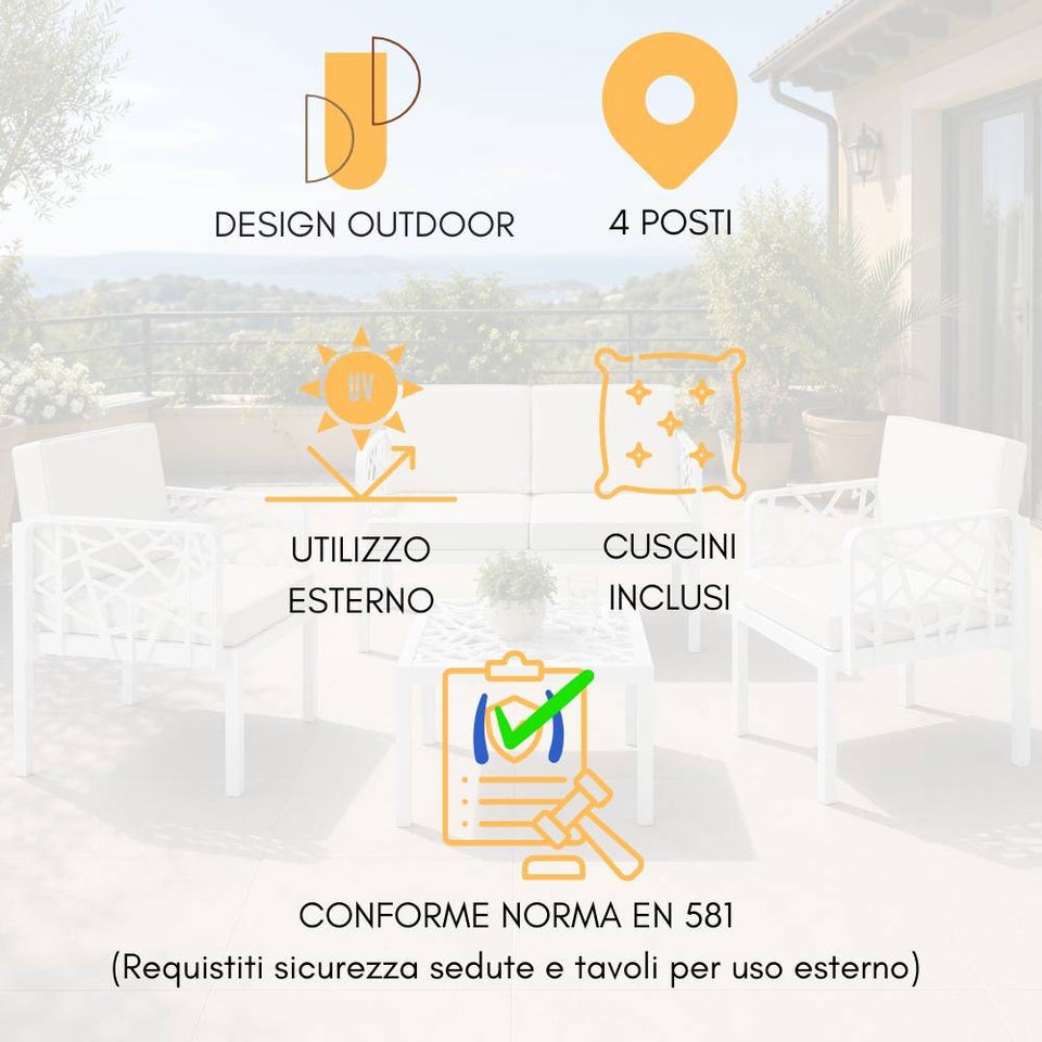 Set Salotto da Giardino 4 Posti Divano Poltrone e Tavolino, Cuscini Inclusi, Polipropilene Effetto Rattan, Mobili Esterno Terrazzo Veranda Patio