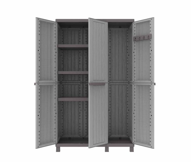 Armadio per scope C-Wood 102A TERRY STORAGE in polipropilene, tortora e grigio scuro L 102 x H 170 x P 39 cm 3 ante, adatto per interno/esterno