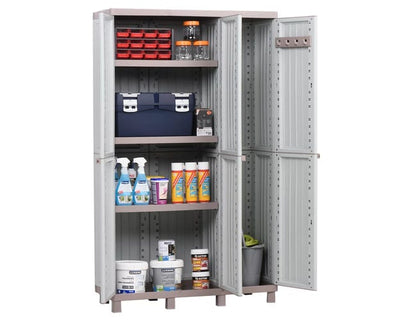 Armadio per scope C-Wood 102A TERRY STORAGE in polipropilene, tortora e grigio scuro L 102 x H 170 x P 39 cm 3 ante, adatto per interno/esterno