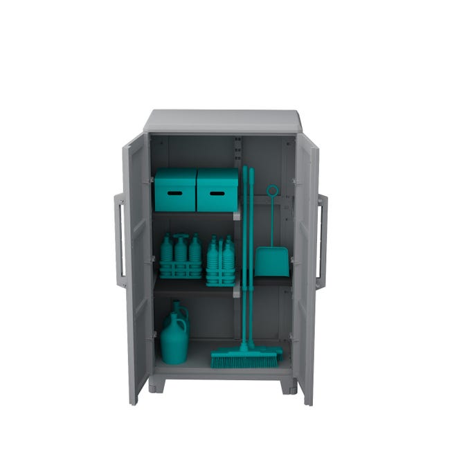 Armadio basso Trasforming Modular 3 TERRY STORAGE in resina, grigio L 78 x H 143 x P 44 cm 2 ante, adatto per interno/esterno