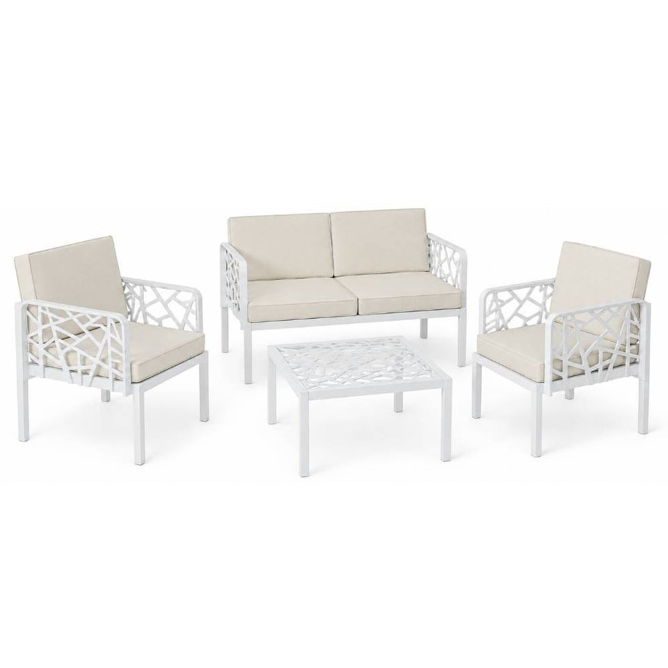 Set Salotto da Giardino 4 Posti Divano Poltrone e Tavolino, Cuscini Inclusi, Polipropilene Effetto Rattan, Mobili Esterno Terrazzo Veranda Patio