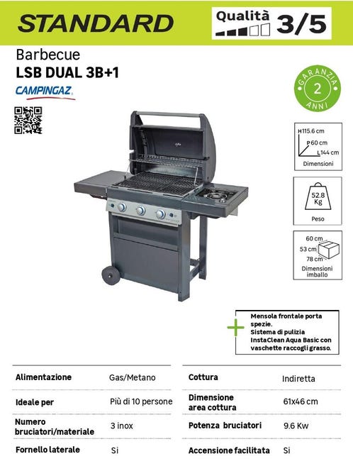 Barbecue a gas CAMPINGAZ LBS dual 3 bruciatori con fornello laterale extra