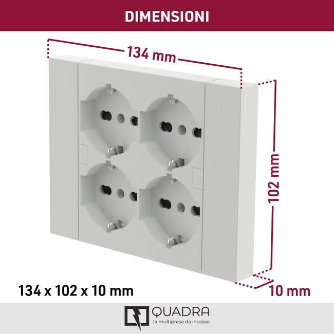 Monoblocco ELECTRALINE 4 prese universali 3 moduli serie Quadra bianco
