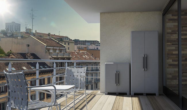 Armadio alto Trasforming Modular 4 TERRY STORAGE in resina, grigio L 78 x H 185 x P 44 cm 2 ante, adatto per interno/esterno riparato