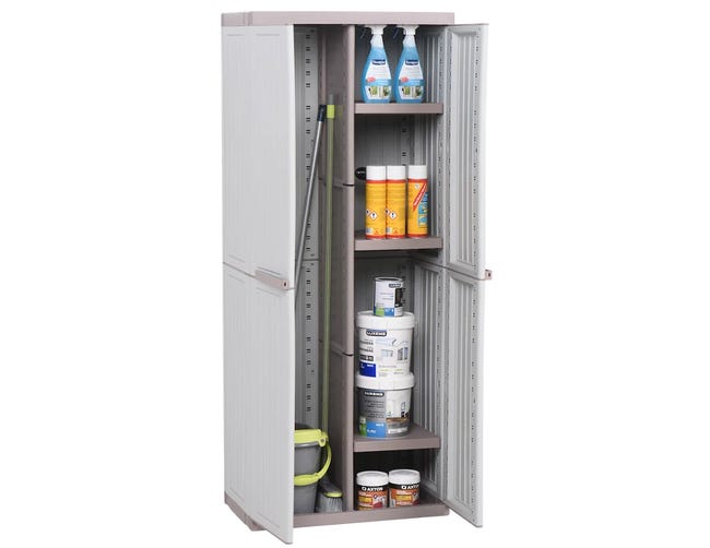 Armadio per scope C-Wood 3680 TERRY STORAGE in polipropilene, grigio chiaro e tortora L 68 x H 170 x P 39 cm 2 ante, adatto per interno/esterno